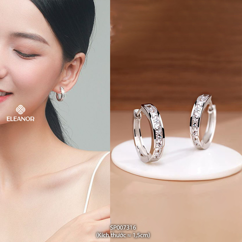 Khuyên tai nữ tròn chuôi bạc 925 Eleanor Accessories đính đá phụ kiện trang sức bông tai basic 7310