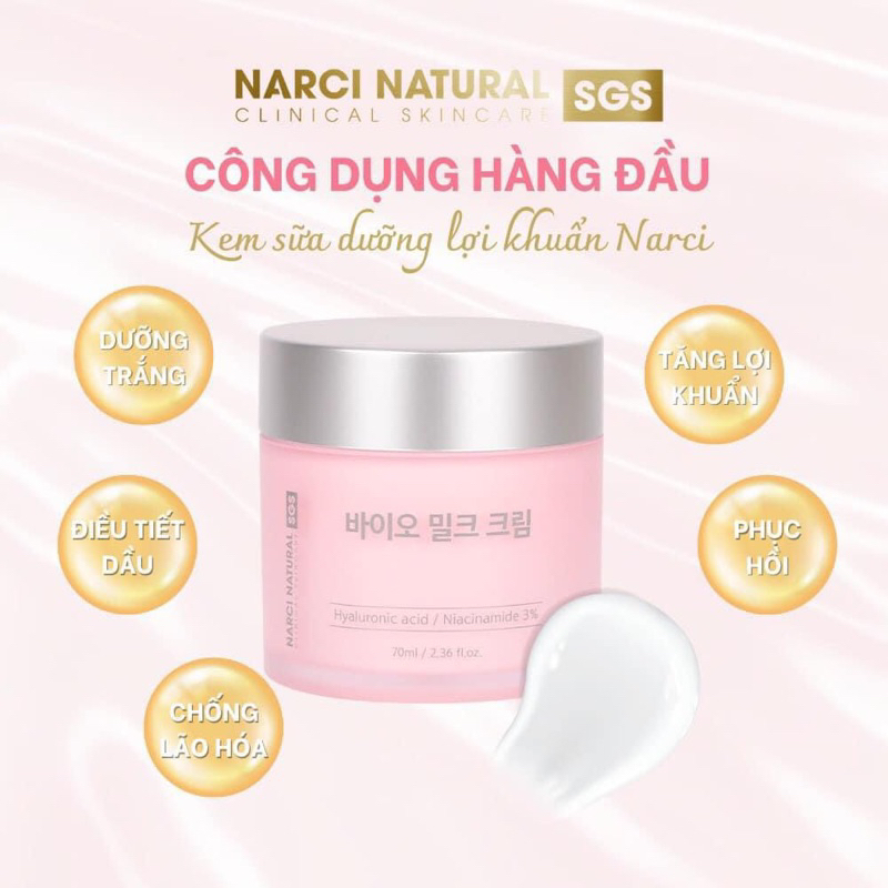 Kem dưỡng Narci Natural bio milk cream 70ml - hạn 2027 Hàn Quốc  IS454