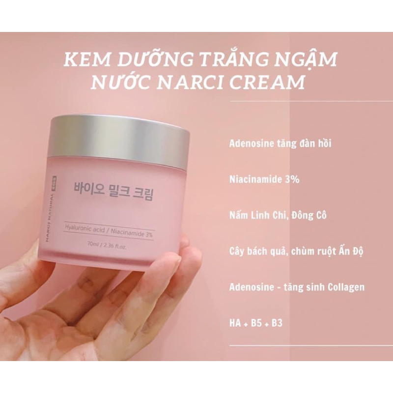 Kem dưỡng Narci Natural bio milk cream 70ml - hạn 2027 Hàn Quốc  IS454