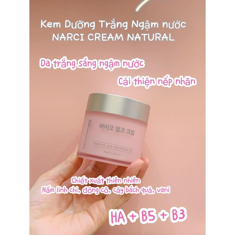 Kem dưỡng Narci Natural bio milk cream 70ml - hạn 2027 Hàn Quốc  IS454