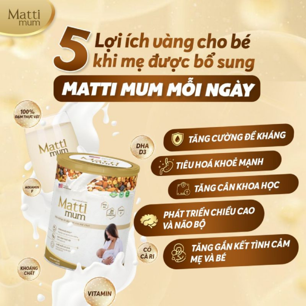 Sữa Matti Mum Sữa Hạt Lợi Sữa 100% Đạm Thực Vật Cho Mẹ Sau Sinh Đạt Chứng Nhận NON-GMO Của Hoa Kỳ Hộp 650g