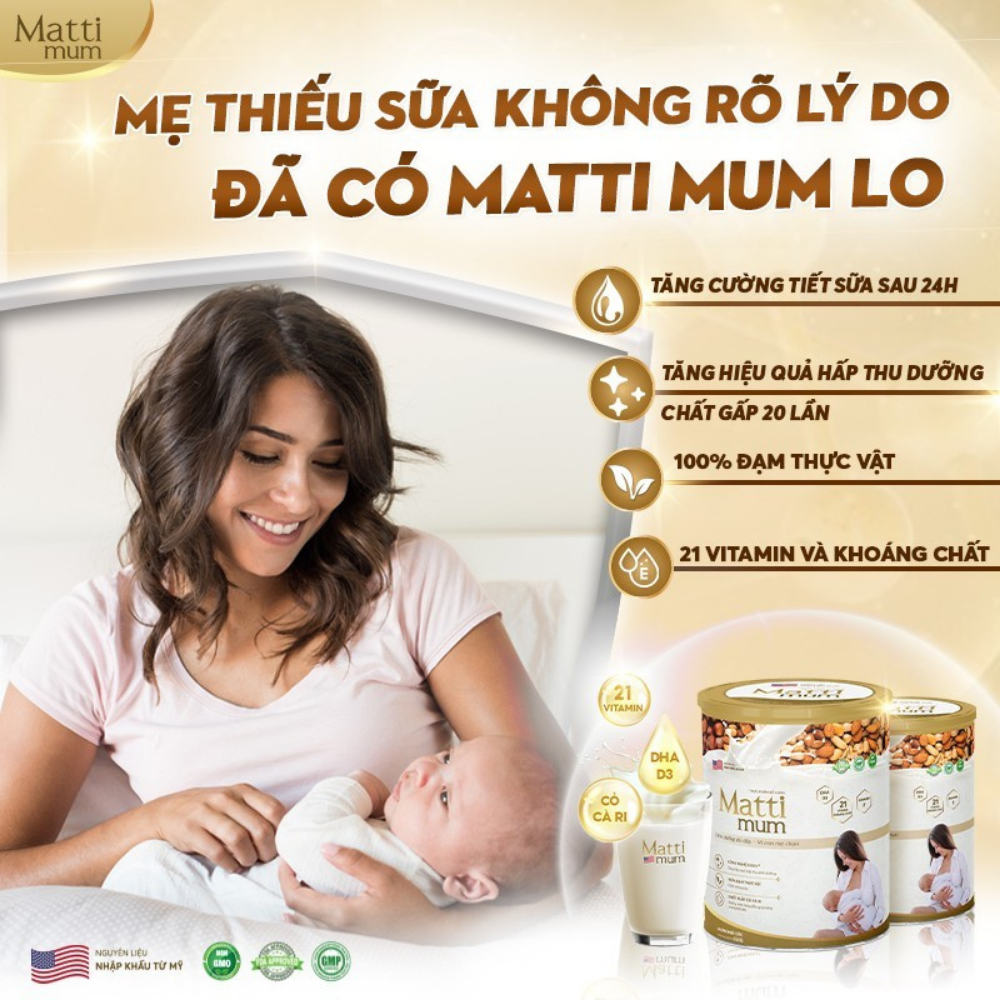 Sữa Matti Mum Sữa Hạt Lợi Sữa 100% Đạm Thực Vật Cho Mẹ Sau Sinh Đạt Chứng Nhận NON-GMO Của Hoa Kỳ Hộp 650g