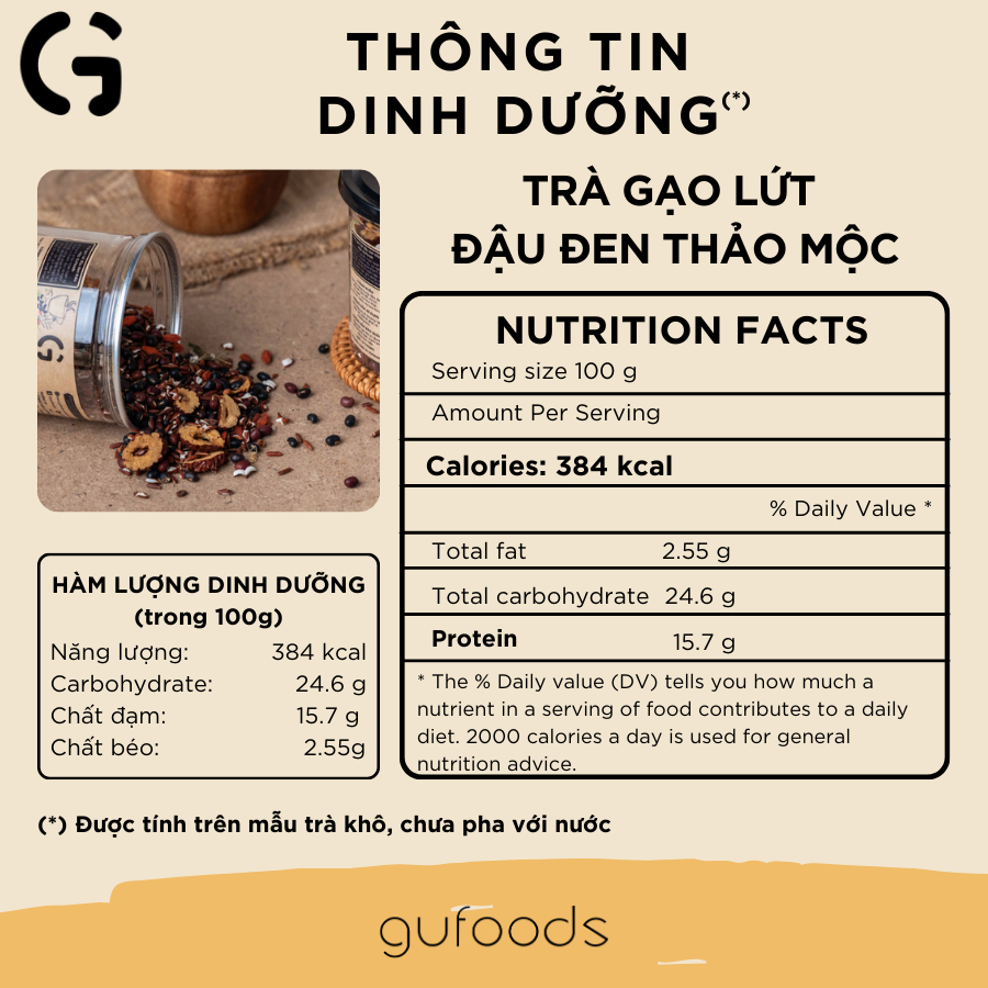 Ảnh Trà gạo lứt đậu đen thanh nhiệt GUfoods - Tự nhiên, Healthy, Thanh lọc cơ thể, Mát gan, Ngủ ngon, Đa dạng vị (200g/500g) 3