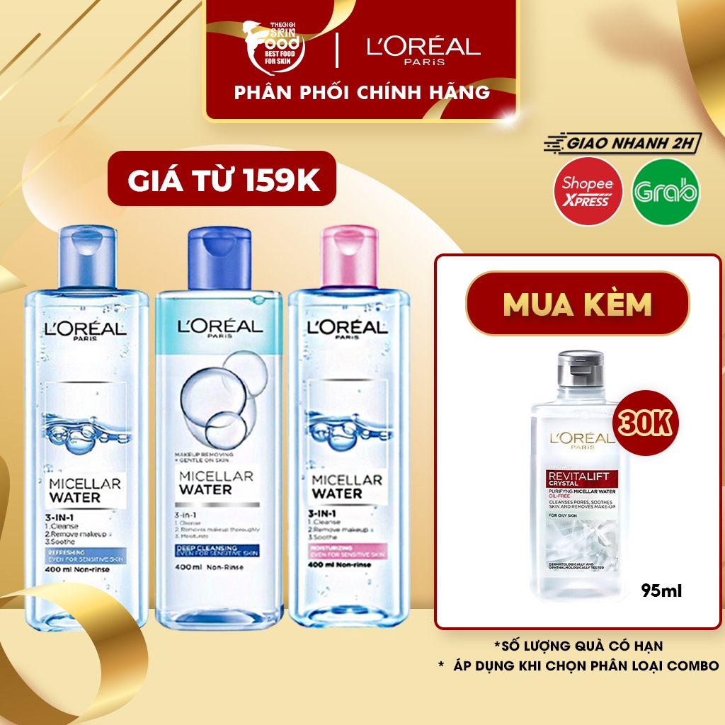 Nước tẩy trang làm sạch, dưỡng ẩm cho mọi loại da Loreal L’Oreal 3-in-1 Micellar Water 400ml