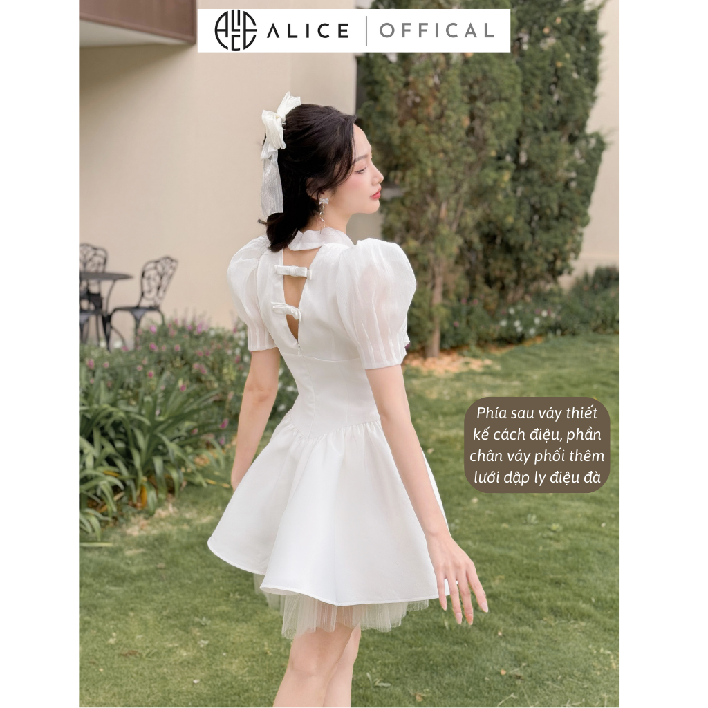 Ảnh Váy Trắng Tiểu Thư Sang Chảnh ALICE Váy Chất Tafta Phối Tơ Xước Thiết Kế Cổ Đính Đá Tạo Điểm Nhấn Điệu Đà V964 4
