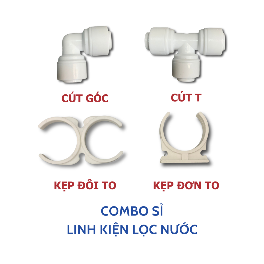 Combo Sỉ Linh Kiện Lọc Nước: Cút Nối, Kẹp Lõi, Van Điện Từ, Van Thải, Van Áp Cao, Van Áp Thấp, Gông Tháo, Gioăng...