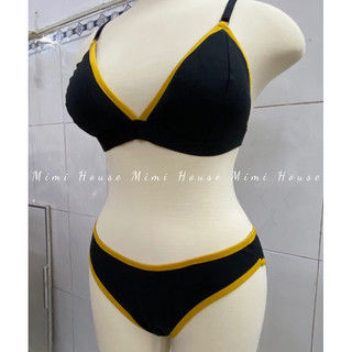 Set đồ lót cotton đen viền vàng năng động handmade by Mimi house