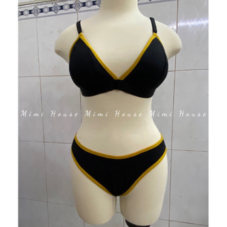 Set đồ lót cotton đen viền vàng năng động handmade by Mimi house