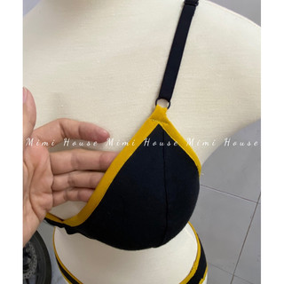 Set đồ lót cotton đen viền vàng năng động handmade by Mimi house