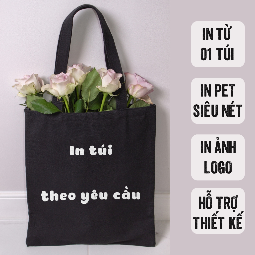 Túi Tote in Theo Yêu Cầu, In Túi Vải có khóa kéo - Logo, Ảnh, in Thông Điệp, Túi Xách Quà Tặng, Sự Kiện, Kỉ Niệm 35x40cm