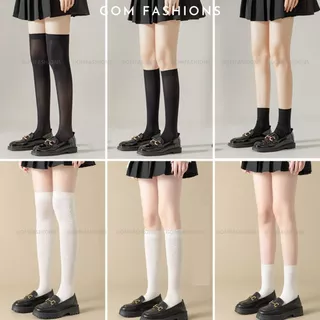 Tất dài lolita siêu mỏng phong cách y2k GOMTAT, vớ nữ chụp kỉ yếu cổ cao trơn trắng đen - HOT-1805