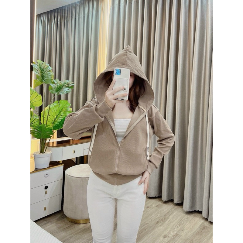 QUỲNH QUỲNH - Áo khoác nữ gân trơn [ Form dài + form rộng ]( 45-65kg),gân tăm dày mềm, 6 túi nón to,túi có khóa kéo -S13
