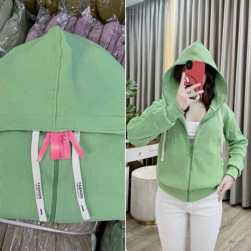 QUỲNH QUỲNH - Áo khoác nữ gân trơn [ Form dài + form rộng ]( 45-65kg),gân tăm dày mềm, 6 túi nón to,túi có khóa kéo -S13
