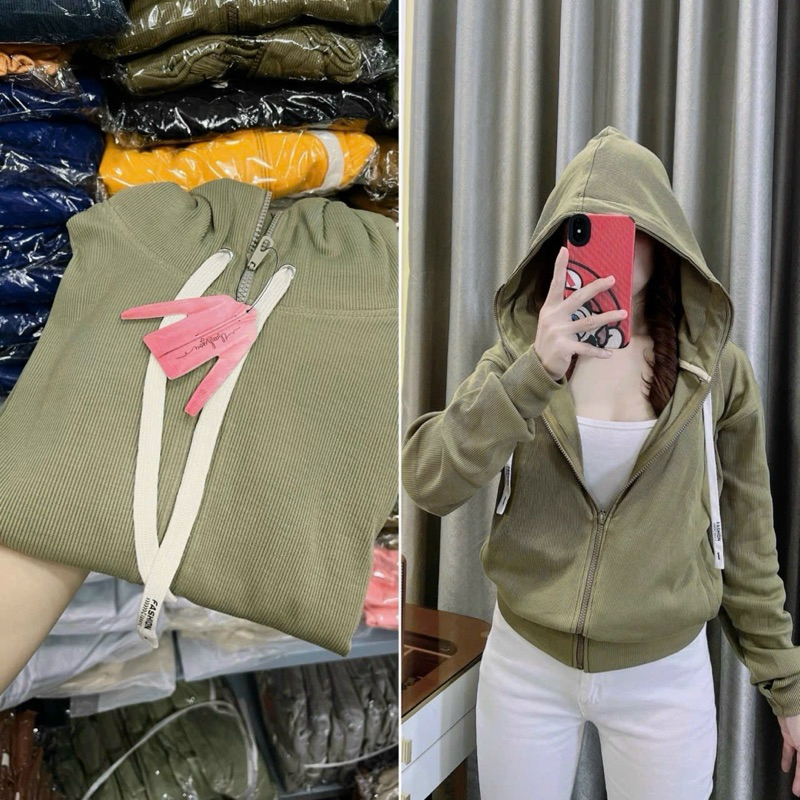 QUỲNH QUỲNH - Áo khoác nữ gân trơn [ Form dài + form rộng ]( 45-65kg),gân tăm dày mềm, 6 túi nón to,túi có khóa kéo -S13