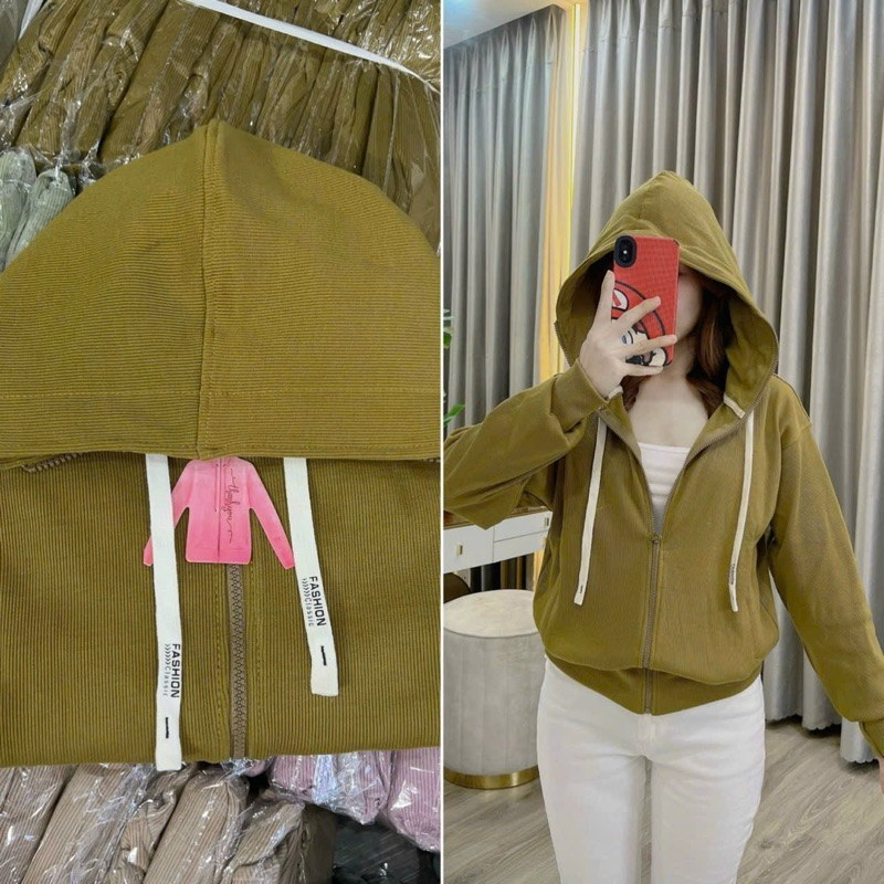 QUỲNH QUỲNH - Áo khoác nữ gân trơn [ Form dài + form rộng ]( 45-65kg),gân tăm dày mềm, 6 túi nón to,túi có khóa kéo -S13