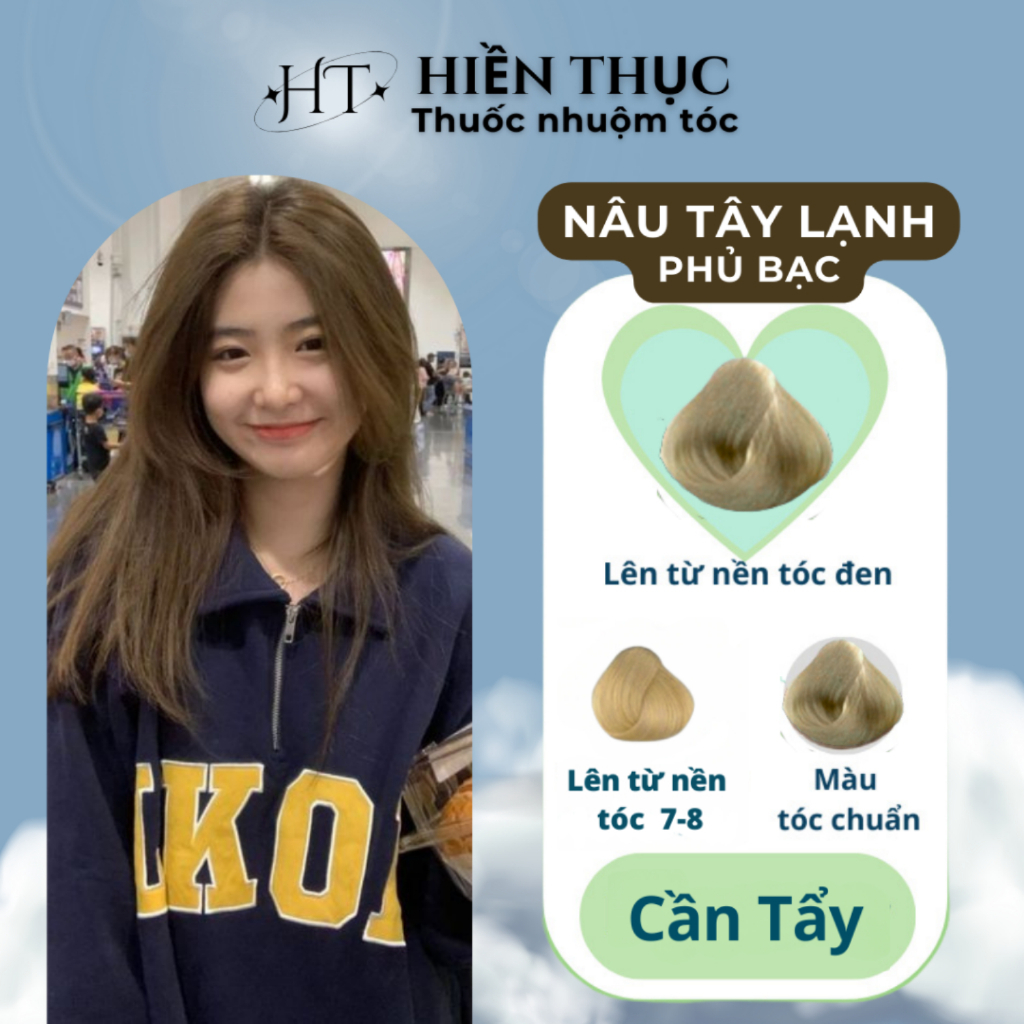 Thuốc nhuộm tóc màu Nâu tây lạnh Tặng kèm dụng cụ nhuộm | Thuốc nhuộm tóc Hiền Thục