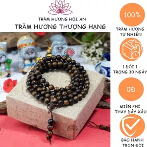 Vòng Tay Trầm Hương(7mm) 108 Hạt Trầm Sánh Chìm Việt - Chuỗi Tràng Hạt - Vòng Phong Thủy-Trầm Hương Hội An