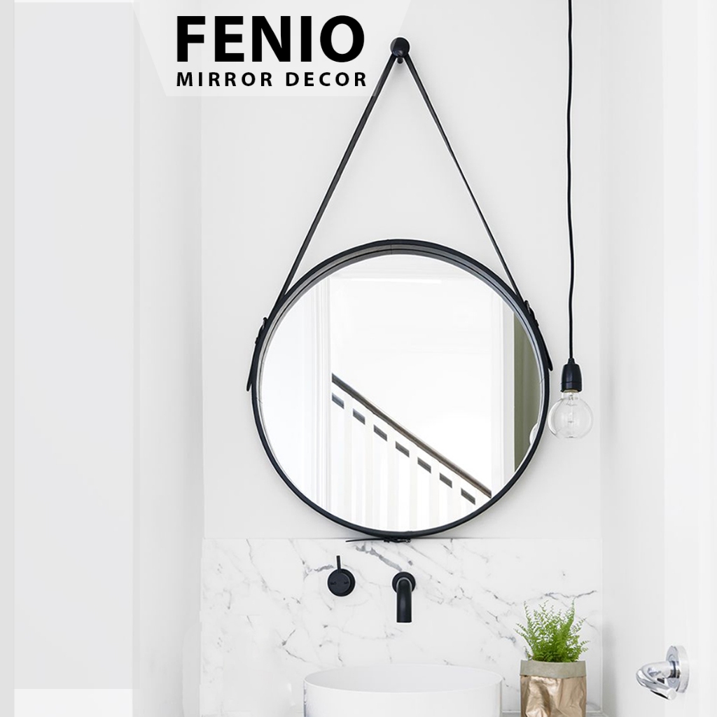 Ảnh Gương treo tường decor phòng ngủ FENIO Decor, gương trang điểm có 4 MÀU SẮC viền hình tròn hình vuông dây da dây thừng 1