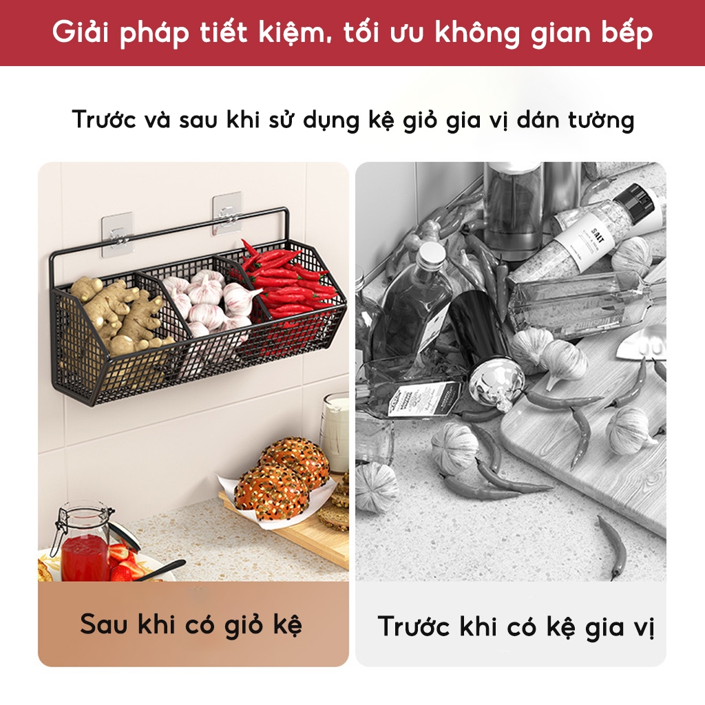 Kệ Đựng Gia Vị Hành Tỏi Dán Tường JYoohome Giá Đựng Đồ Nhà Bếp Có Ngăn Gắn Tường Chịu Tải 10Kg