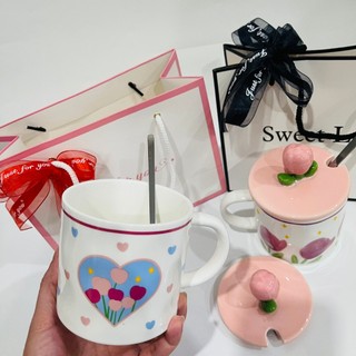 ( Tặng túi giấy + Rơm+ Thiệp) Ly cốc sứ trắng cao cấp sang trọng họa tiết xinh xắn làm quà tặng