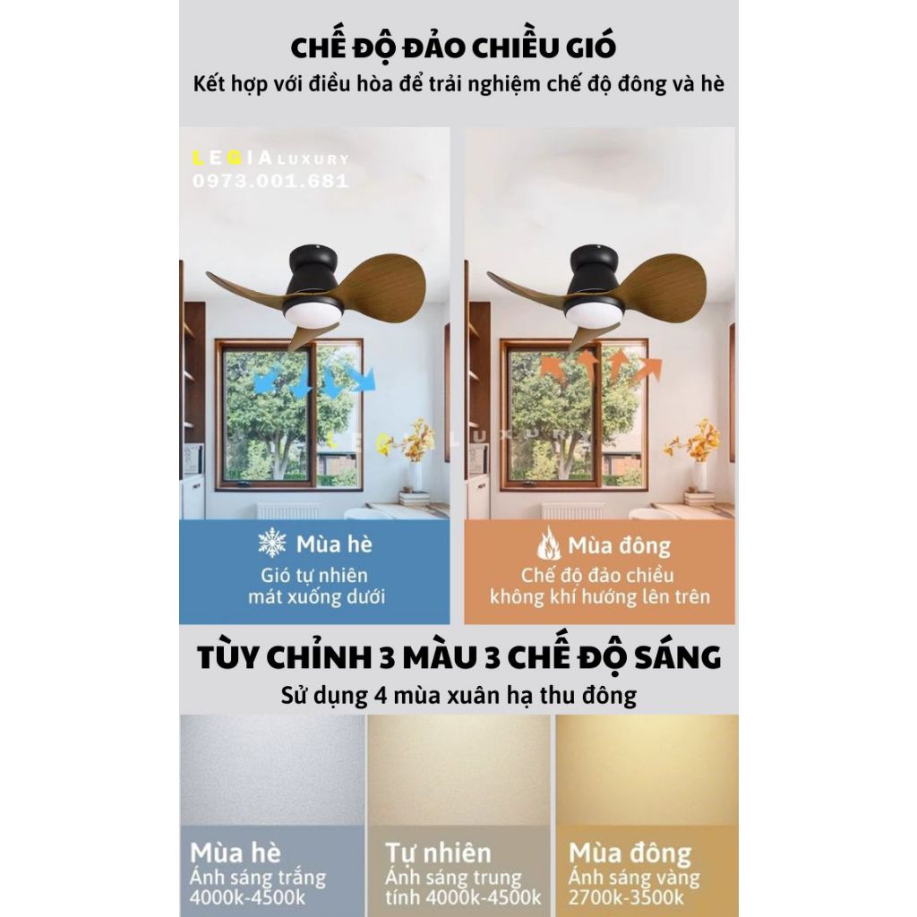 Ảnh Quạt Trần Mini 3 Cánh Giá Rẻ LÊ GIA LGFAN730V - Chiều Cao 22cm - Sải Cánh 61cm - Bảo Hành 5 Năm 4