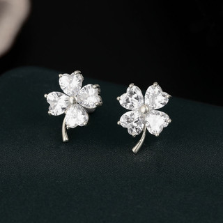 Khuyên tai bạc nữ LAMY Four-leaf Clover Sparkling Earings Silver 3099 - Khuyên tai bạc ta