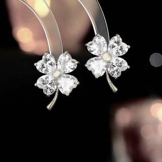 Khuyên tai bạc nữ LAMY Four-leaf Clover Sparkling Earings Silver 3099 - Khuyên tai bạc ta