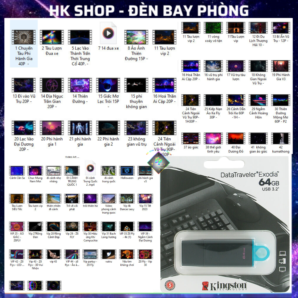 USB 64b -128gb đi cảnh cho máy chiếu 3D, 4D , tàu lượn siêu tốc , lạc chốn thần tiên