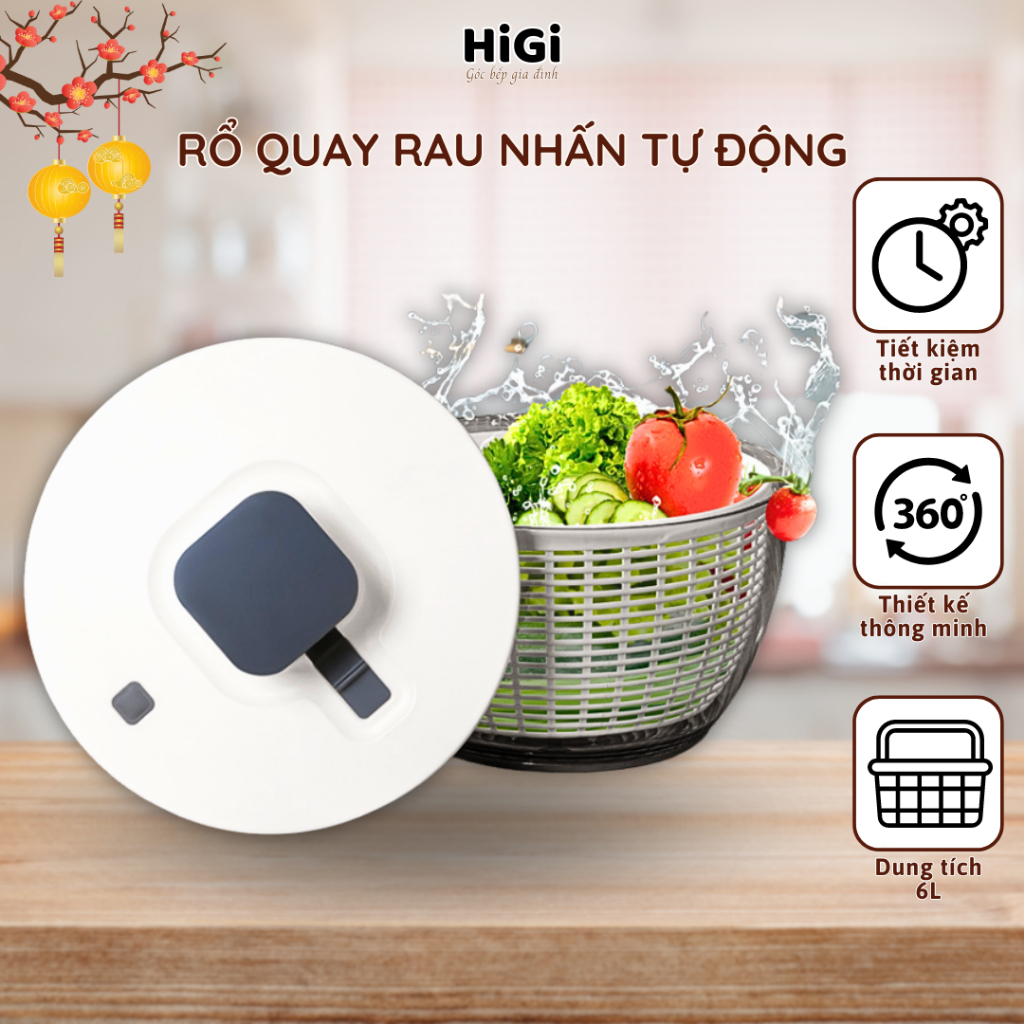 Rổ Quay Rau Sống Nhấn Nút Tự Động Thông Minh 3 Lớp, Rổ Rửa Rau Củ Chất ...