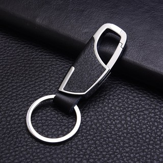Móc chìa khóa da bằng và thép không gỉ phong cách cổ điển thời trang cho nam nữ chất lượng cao