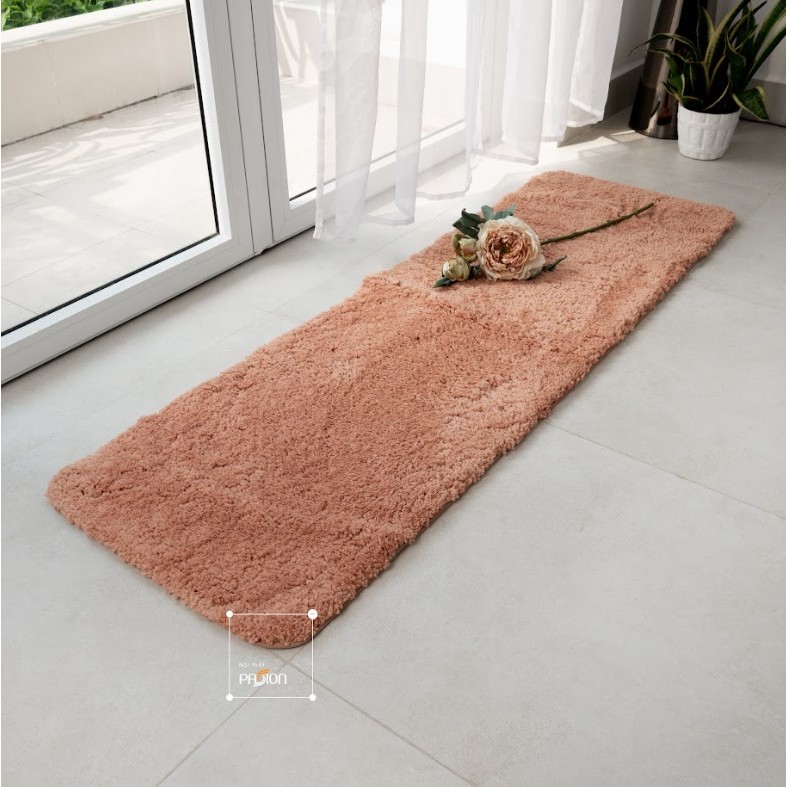 Thảm Lau Chân Cotton Len Dày Đế Cao Su Chống Trượt Trơn Màu Trang Trí Chân Giường, Phòng Khách, Phòng Ngủ