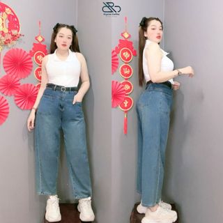 Quần jean baggy bigsize chất demi lưng cao dáng suông màu basic khóa kéo dễ phối cho nàng mũm mĩm J8
