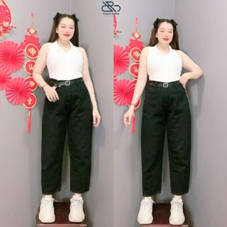 Quần jean baggy bigsize chất demi lưng cao dáng suông màu basic khóa kéo dễ phối cho nàng mũm mĩm J8