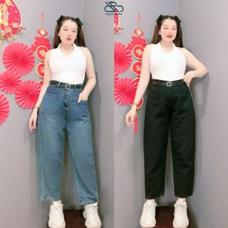 Quần jean baggy bigsize chất demi lưng cao dáng suông màu basic khóa kéo dễ phối cho nàng mũm mĩm J8