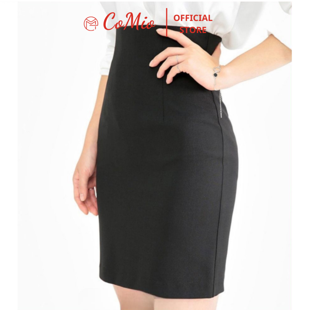 Chân váy bút chì màu đen CoMio công sở dài 45cm có xẻ tà sau chất umi co giãn siêu nâng mông thiết kế trẻ trung
