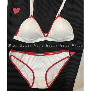 Set đồ lót cotton trắng viền đỏ năng động - Handmade by Mimi house