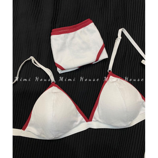 Set đồ lót cotton trắng viền đỏ năng động - Handmade by Mimi house
