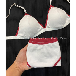 Set đồ lót cotton trắng viền đỏ năng động - Handmade by Mimi house