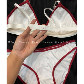 Set đồ lót cotton trắng viền đỏ năng động - Handmade by Mimi house