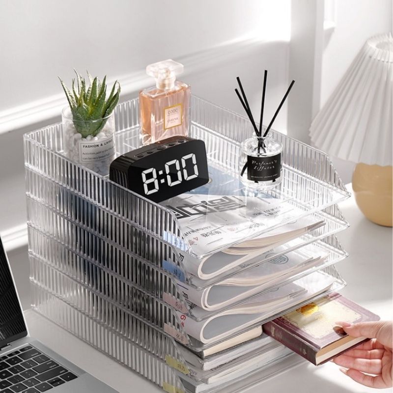 Khay Đựng Tài Liệu ENODA HOME, Khay Nhựa Trong Suốt, Đựng Đồ Dùng Văn Phòng Có Thể Xếp Chồng P300