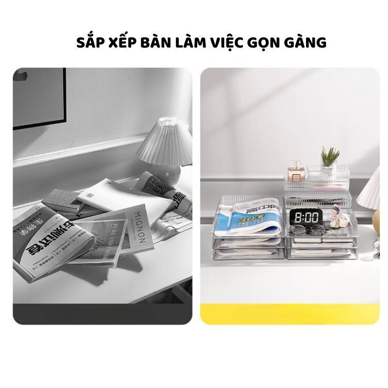 Khay Đựng Tài Liệu ENODA HOME, Khay Nhựa Trong Suốt, Đựng Đồ Dùng Văn Phòng Có Thể Xếp Chồng P300