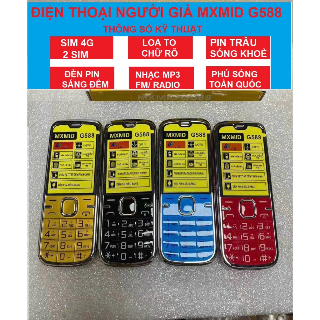 ĐIỆN THOẠI NGƯỜI GIÀ MXMID G588 MỚI 100% FULL BOX, 2 SIM 2 SÓNG, PIN ...