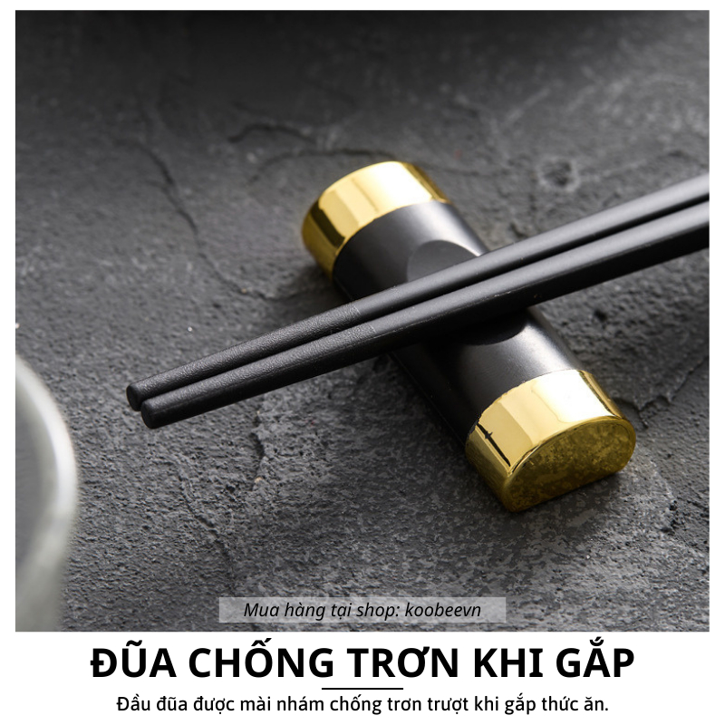 Bộ 5 đôi đũa hợp kim mạ vàng sợi thủy tinh chống mốc, chống trơn, chịu nhiệt dài 25.3cm sang trọng (BA50)