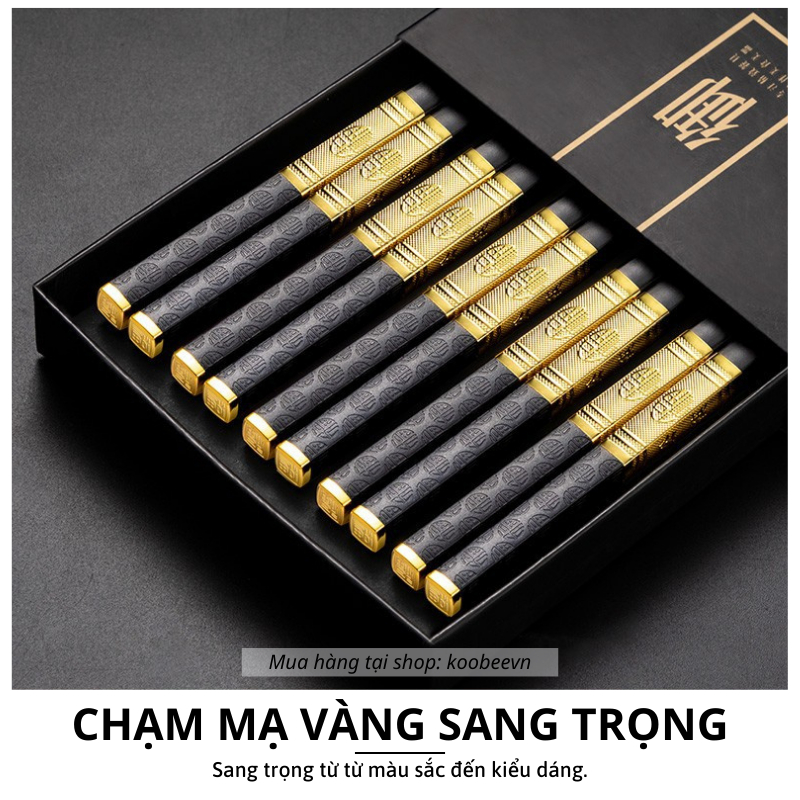 Bộ 5 đôi đũa hợp kim mạ vàng sợi thủy tinh chống mốc, chống trơn, chịu nhiệt dài 25.3cm sang trọng (BA50)