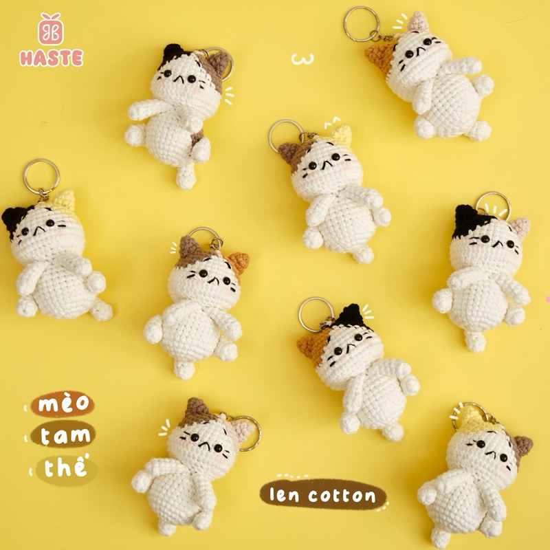 Móc Khoá Len Mèo Tam Thể Mun Mèo Mướp Ngũ Sắc Dễ Thương Cute Made By Haste handmade