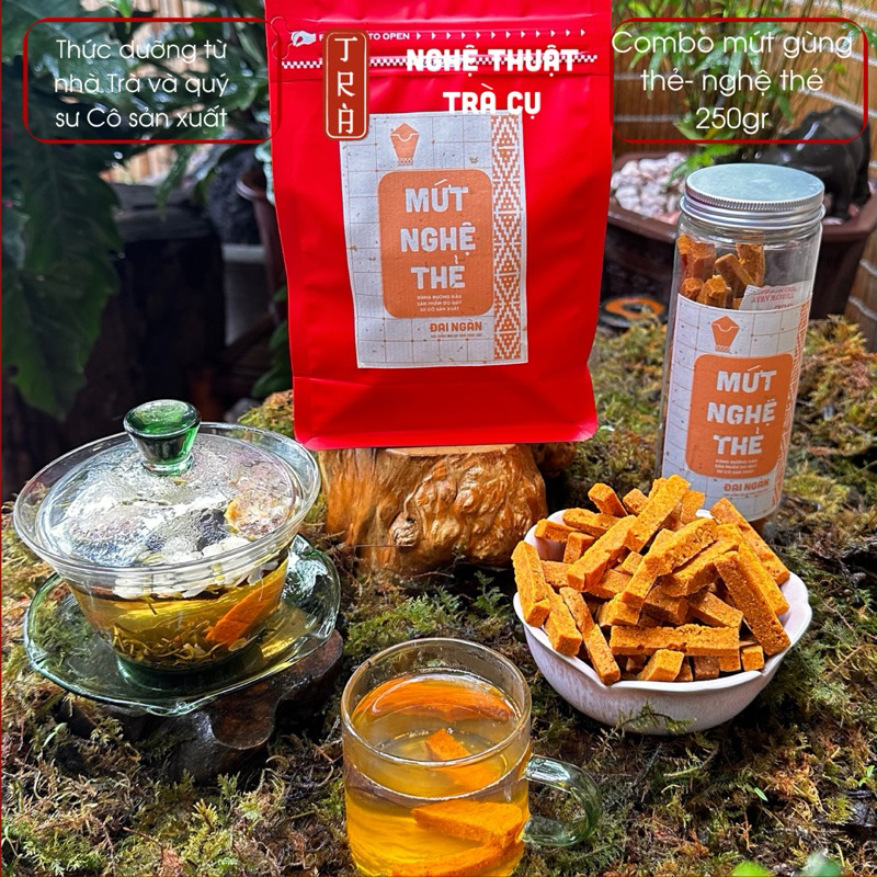 combo mứt gừng thẻ và nghệ thẻ 250gr hủ pet cao cấp