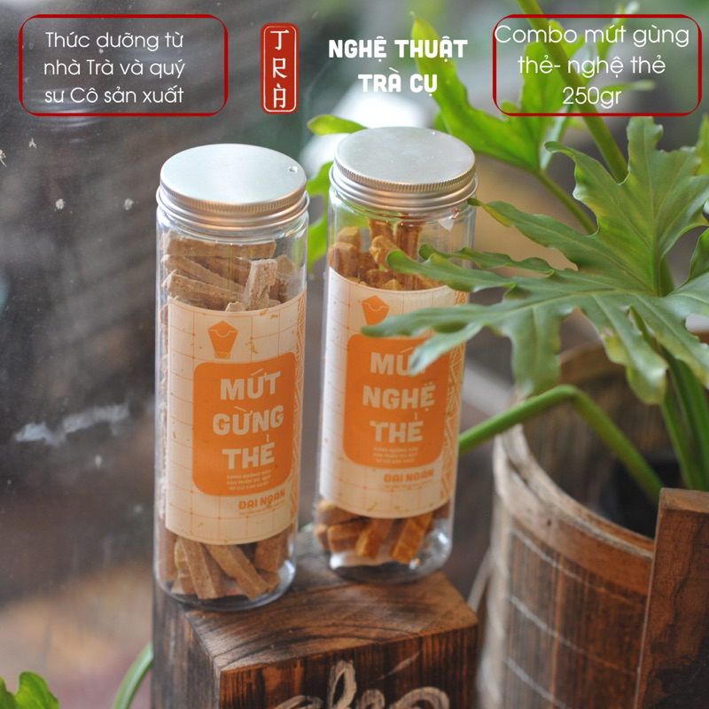 combo mứt gừng thẻ và nghệ thẻ 250gr hủ pet cao cấp