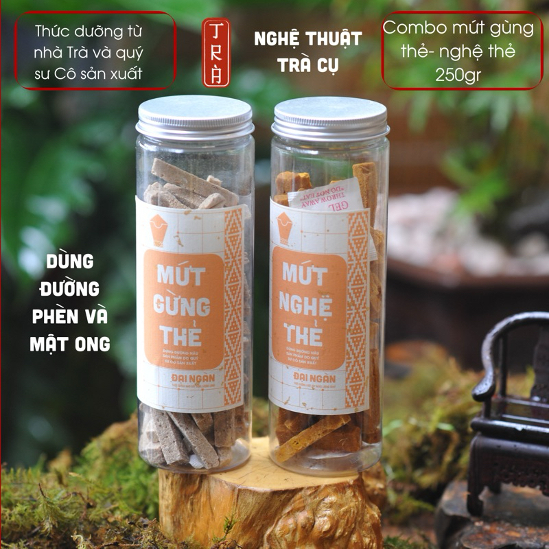 combo mứt gừng thẻ và nghệ thẻ 250gr hủ pet cao cấp