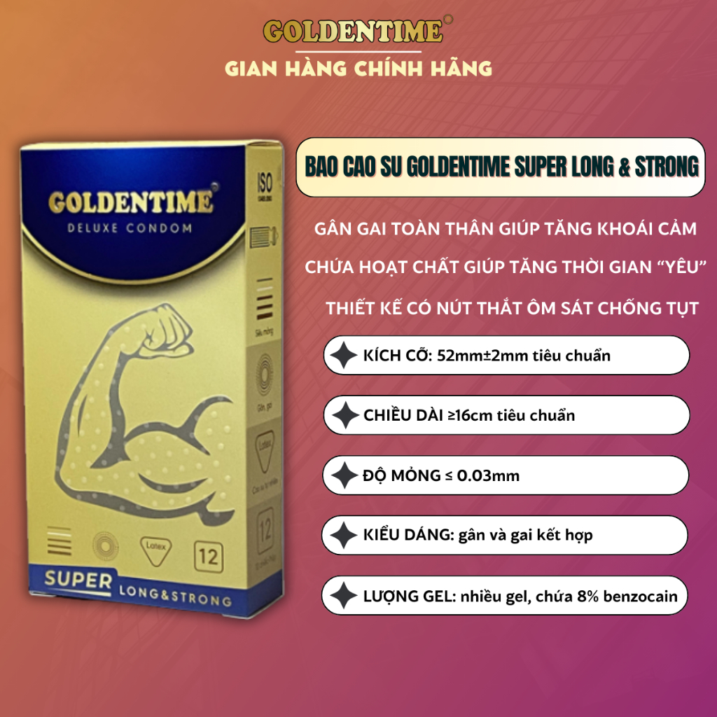 Bao cao su Siêu mỏng GOLDENTIME Super Long & Strong kéo dài cao cấp gân ...
