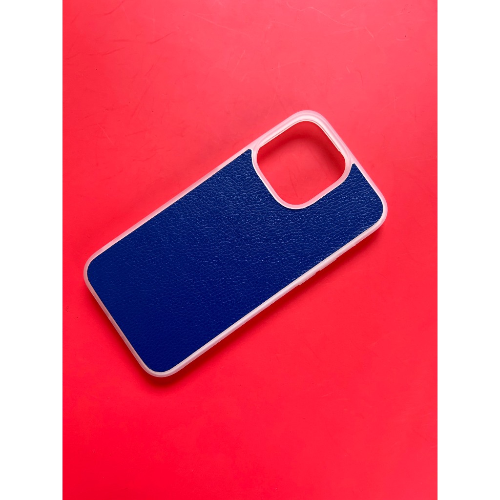 Ốp da iphone màu be và xanh dương